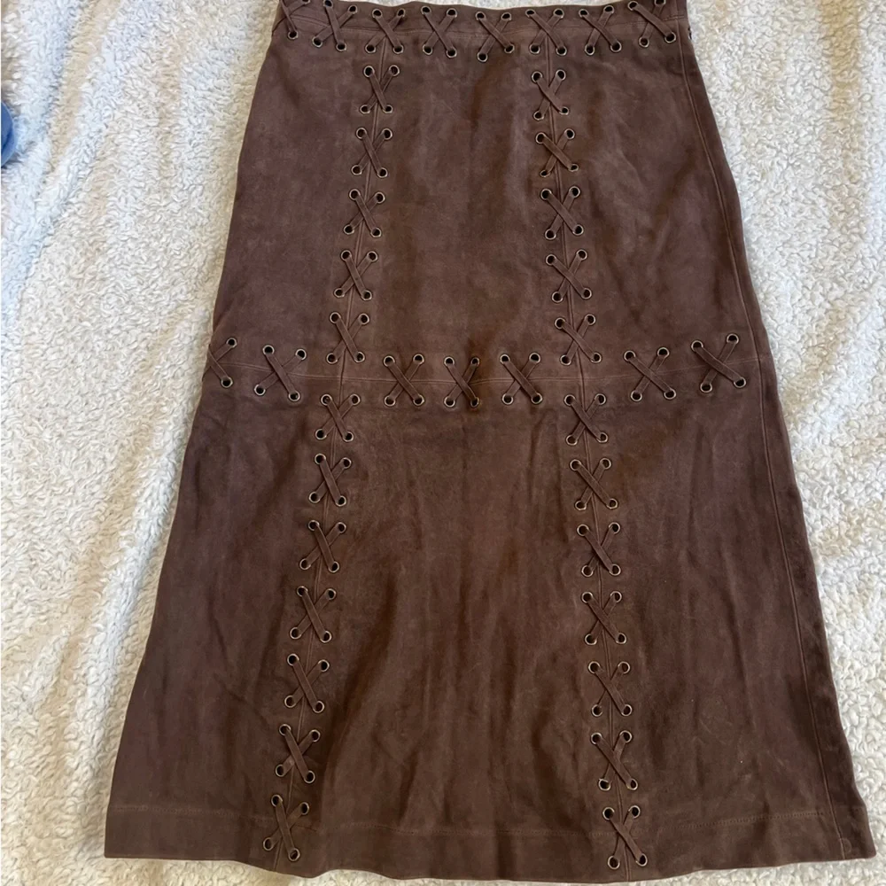 NWT RE/DONE Goat Suede Skirt Leather MIDI Brown Walnut Suede Laced $1265 Slit